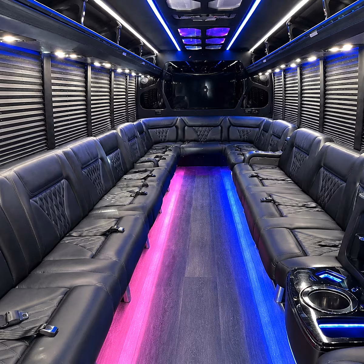 Orange Bachelor & Bachelorette Transportation party bus interior