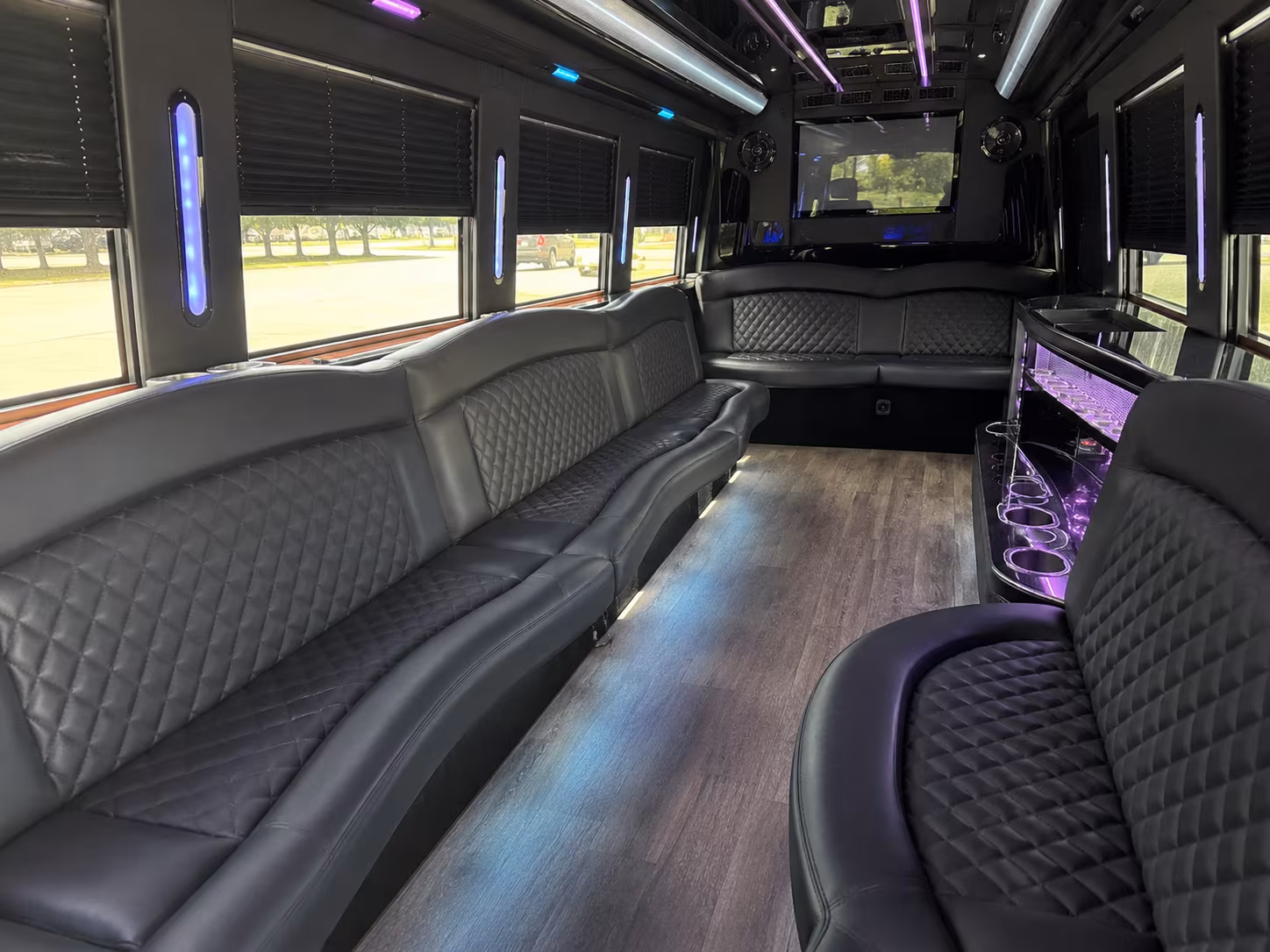 Orange Bachelor & Bachelorette Transportation party bus interior