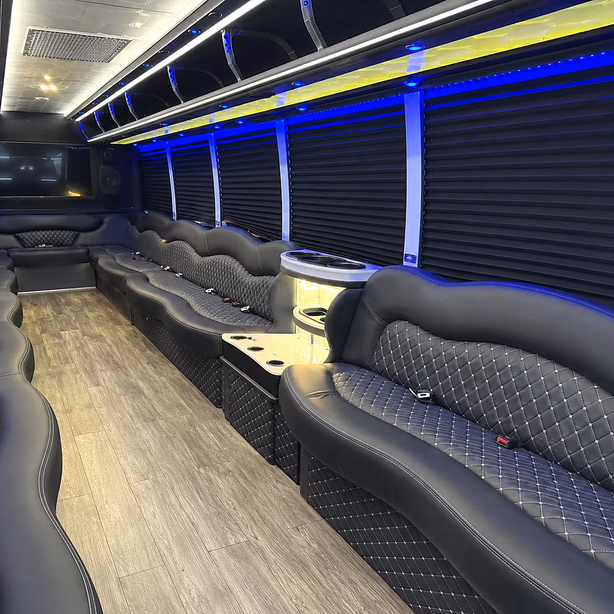 Orange Birthday, Sweet 16, & Quinceañera Transportation party bus interior