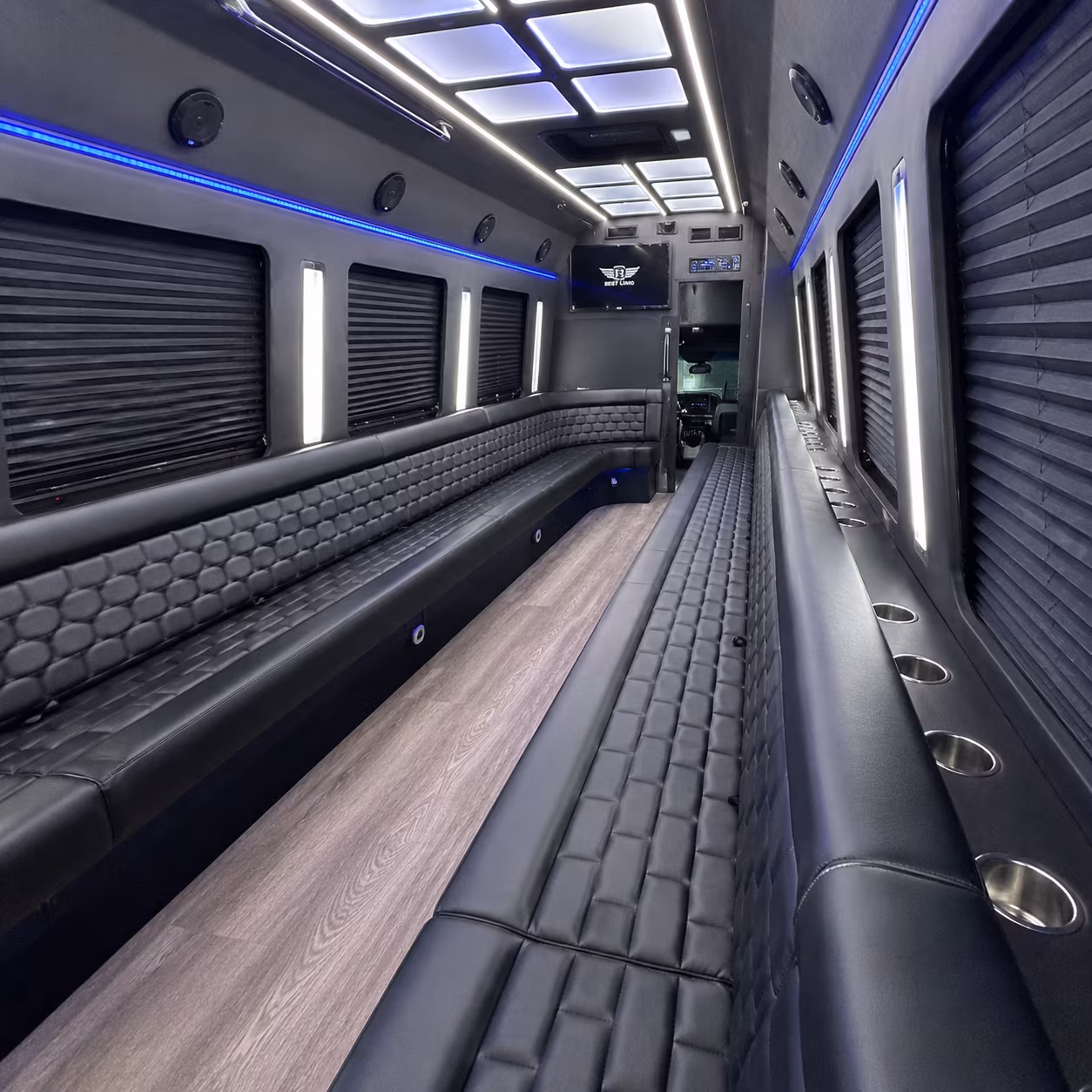 Orange Birthday, Sweet 16, & Quinceañera Transportation party bus interior