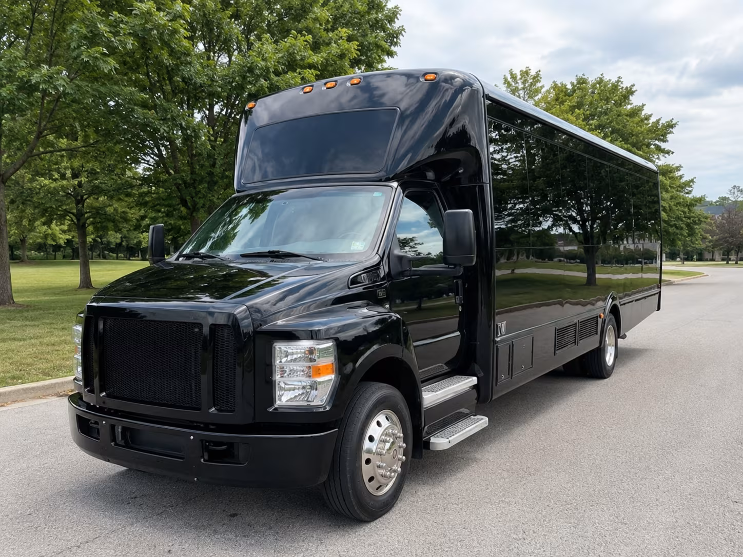 Orange Birthday, Sweet 16, & Quinceañera Transportation party bus exterior