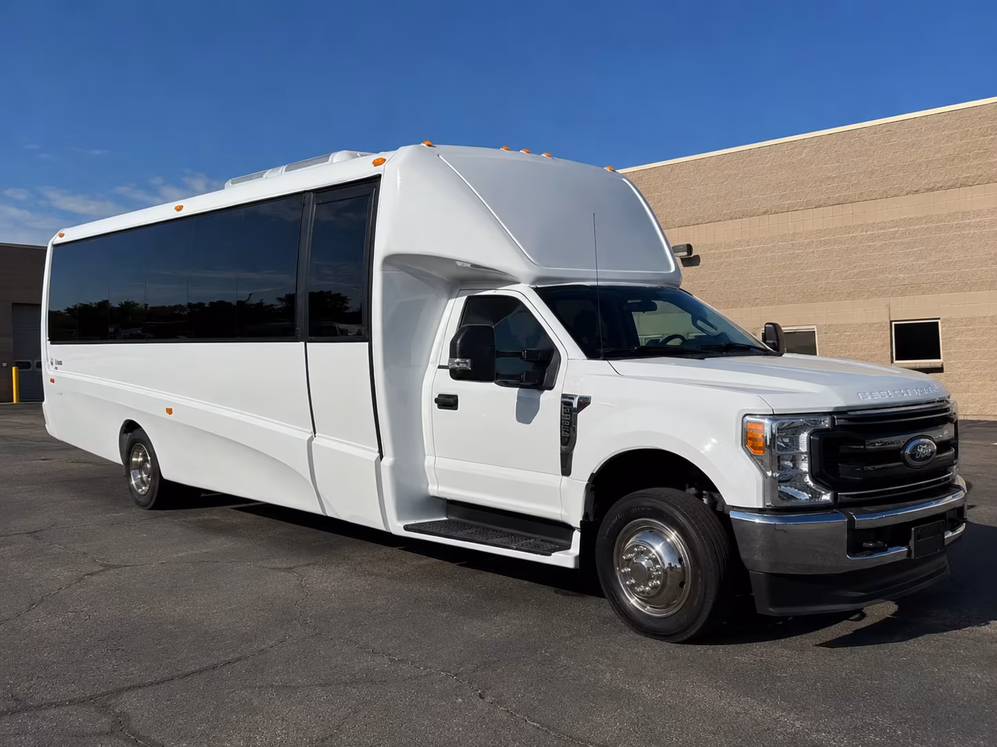 Orange Corporate Transportation party bus exterior