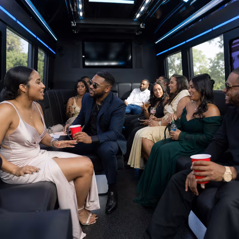 Black Mercedes Sprinter van staged for an Orange Private Event Transportation group