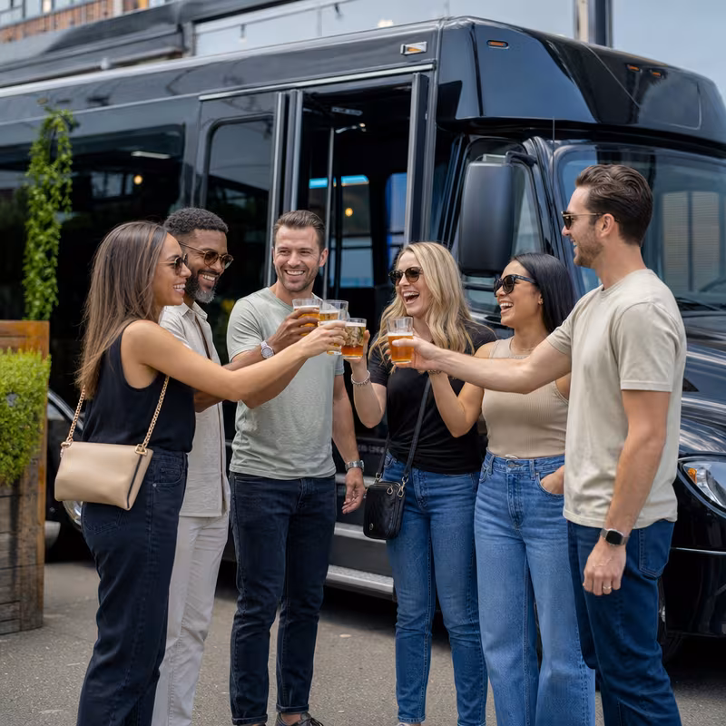 Passengers loading luggage while boarding an Orange group shuttle